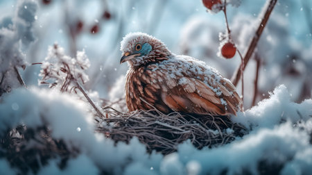 Snowy owl in the winter forest. Bird in the snow.の素材