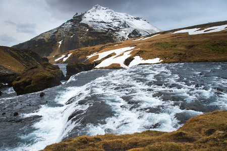Upper Skogafoss waterfall Iceland Skogar is a place to explore the natural diversity of the south of Icelandの写真素材