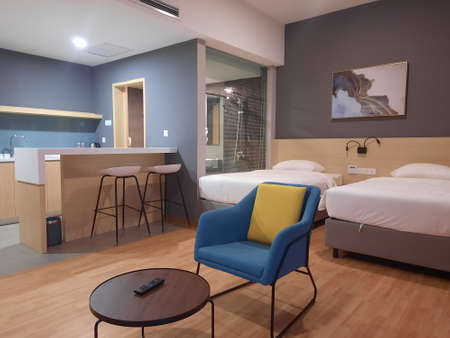 Interior Studio Bedroom at Swiss-Belhotel Kuantan, Pahang, Malaysiaのeditorial素材