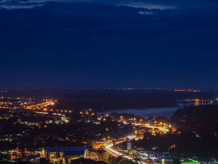 Aerial view of Kuantan riverside at Blue hourのeditorial素材