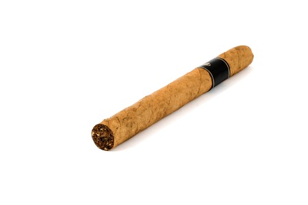 One Cuban cigar over white backgroundの写真素材