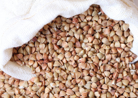 Buckwheat in the bag. Macro.の写真素材