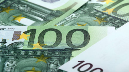 Close-up of one hundredth euro banknotes