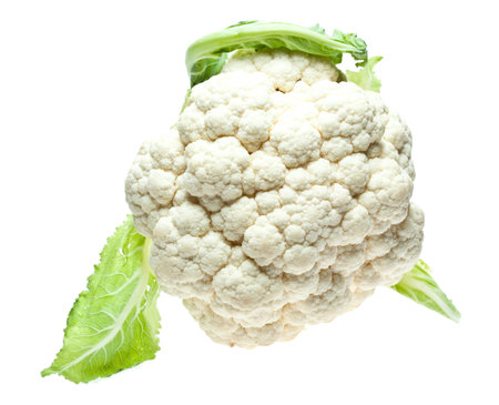 Head of cauliflower isolated on whiteの写真素材
