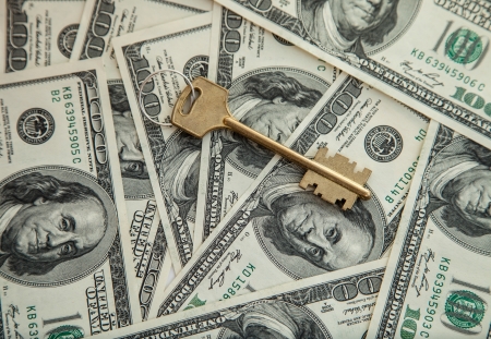 USD paper currency and keyの写真素材