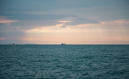 Ships in the open sea - sea landscapeの写真素材