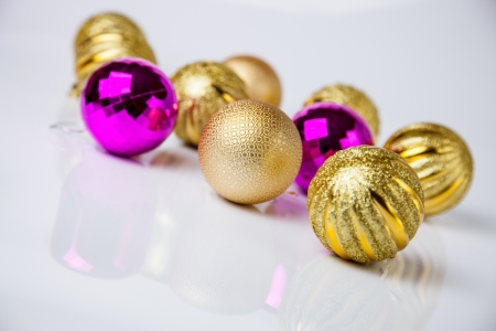 Christmas-tree decorations on white backgroundの写真素材