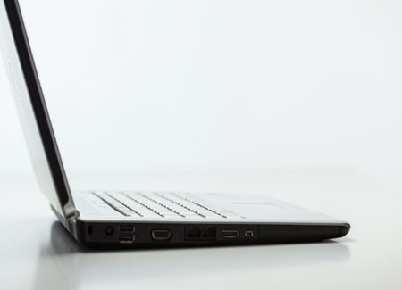 Laptop on grey backgroundの写真素材