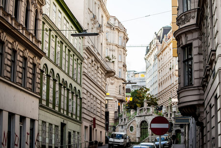Fragments of architecture in Vienna, Austria. View of the streetの写真素材