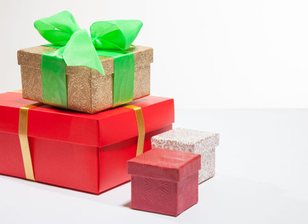 Beautiful gift boxes on white backgroundの写真素材