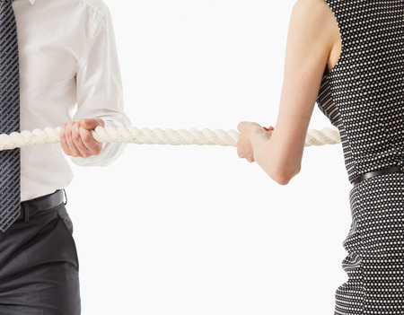 Unrecognizable business people connected with each other, white backgroundの写真素材