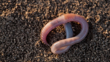 Earthworm in soil - closeup shotの写真素材