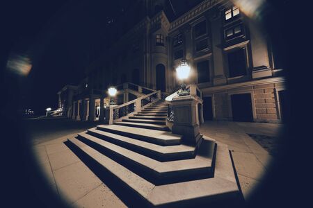 The entrance to the Shoenbrunn Palace at night, super-ultra-wide lens viewのeditorial素材