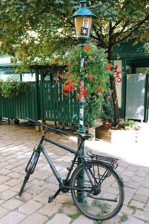 Bicycle standing near the tree in the one of the inner yard near Mariahilfer Strasseのeditorial素材