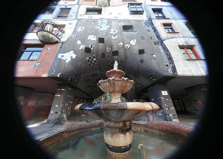 Rare amazing super-wide-angle view of the Hundertwasser Houseのeditorial素材