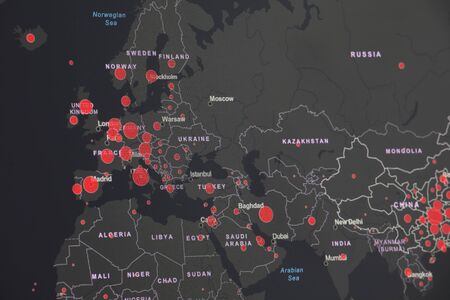 Europe map of Coronavirus, Close-up countries with Covid-19, as of March 23 2020の写真素材