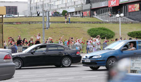 Minsk, Belarus - August 11, 2020: Protests in Minsk, Belarusのeditorial素材