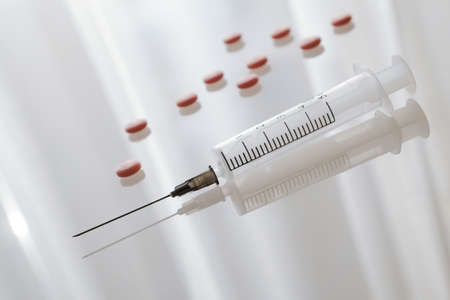 Medical syringe on the white backgroundの写真素材