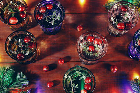 Christmas flat lay background with candlesの写真素材