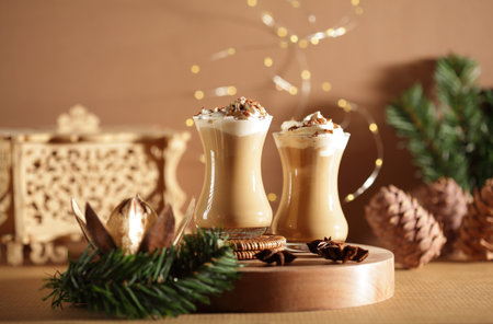 Christmas time: moody still-life with coffee drinkの写真素材