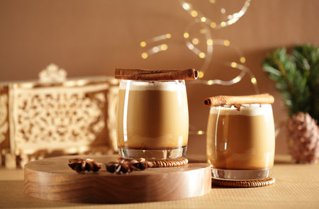 Christmas time: moody still-life with coffee drinkの写真素材