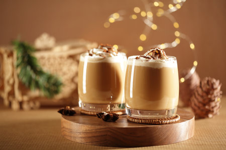 Christmas time: moody still-life with coffee drinkの写真素材