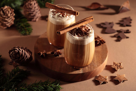 Christmas time: moody still-life with coffee drinkの写真素材