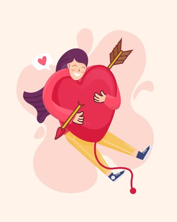 a happy girl hug big loveのイラスト素材