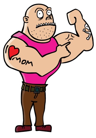A man which have strong muscles   I love mom tattoo on his right armのイラスト素材