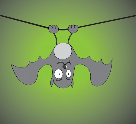 A grey cartoon bat hanging off a wire with green and black background giving spooky sensation     Features  - well layered vector file for easy color changes - saved as an AI10-compatible EPS - using gradient effect for the backgroundのイラスト素材