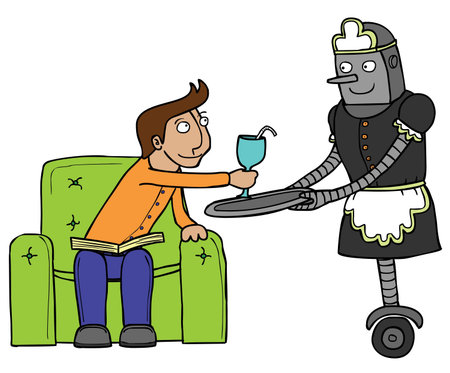 Represent a maid robot serving her boss   eps 8 well layeredのイラスト素材