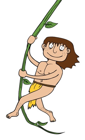 Tarzan swinging on a vine happily   eps 8のイラスト素材