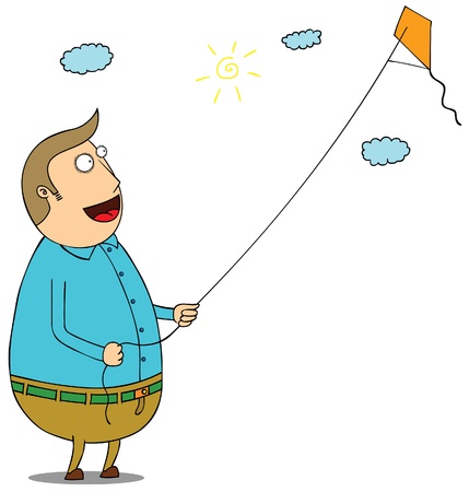 happy fat man with kiteのイラスト素材
