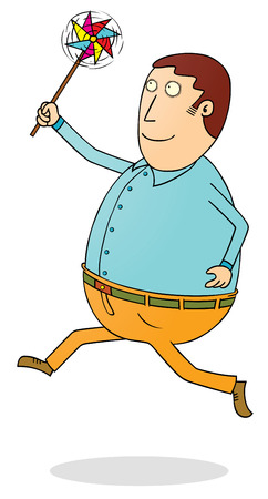 running fat man with propellerのイラスト素材
