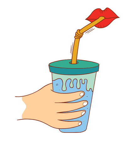 drinking a cup of juiceのイラスト素材