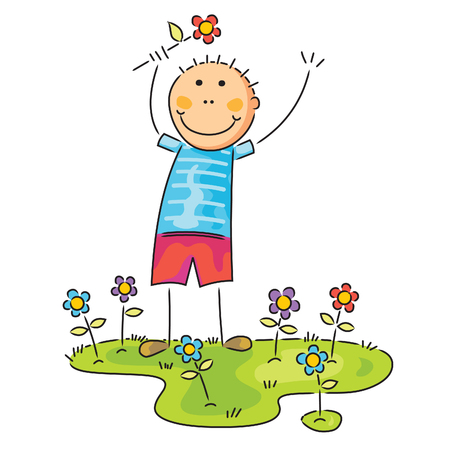 boy with flower on his handのイラスト素材