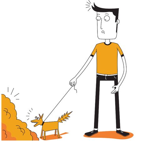 dog see something in bush and tell his masterのイラスト素材