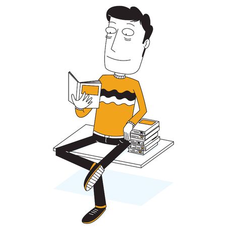 man reads a book on a benchのイラスト素材