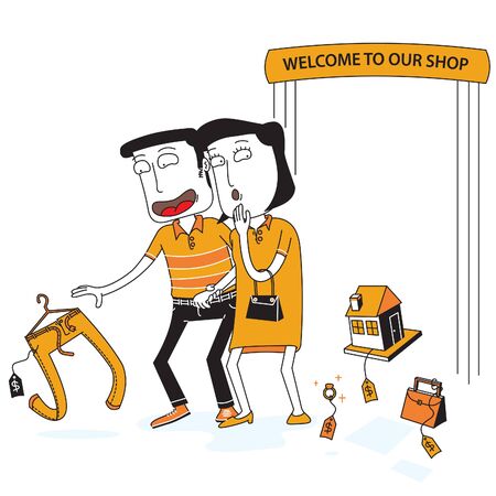 Couple Walk in a Shopのイラスト素材