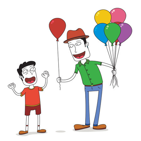 man gives a balloon to a boyのイラスト素材