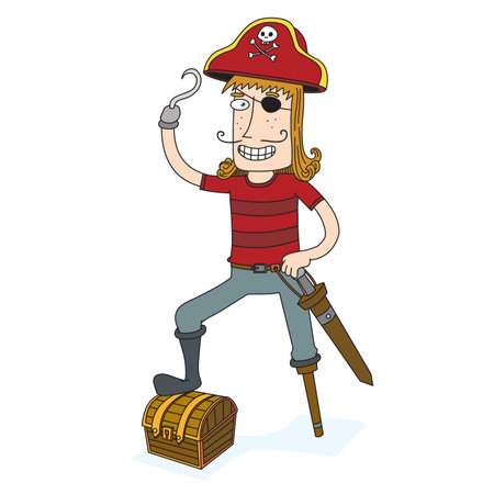 captain pirate find  treasure boxのイラスト素材