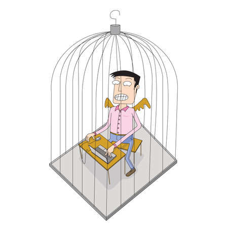 man working inside a cage as homeのイラスト素材