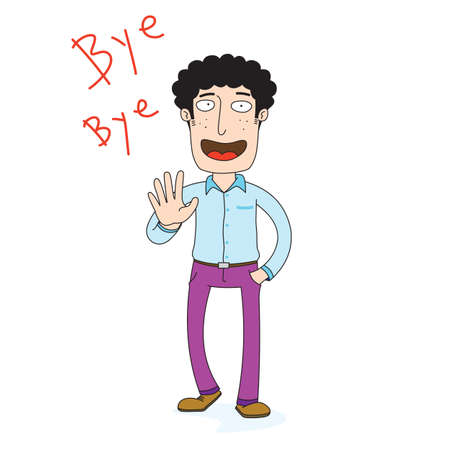 smiling man waving his handのイラスト素材