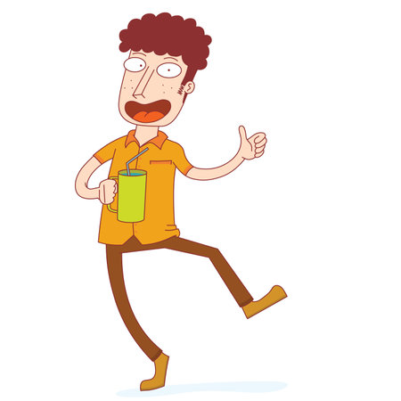 Happy Man Dancing and Drinkingのイラスト素材