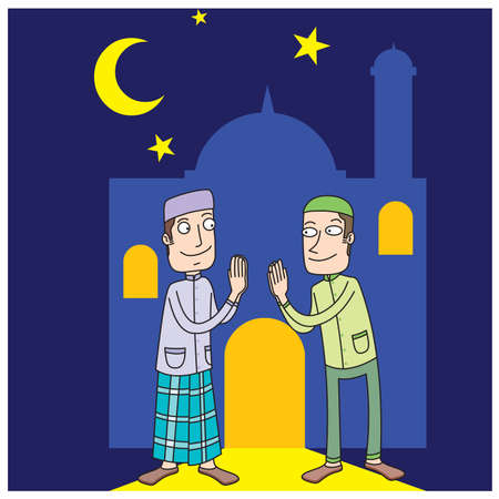 Two men forgive each other on Ied Mubarakのイラスト素材