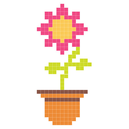 Binary Pixel Art Flower in a potのイラスト素材