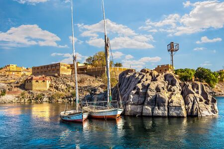 Moored sailboats in Aswanの写真素材
