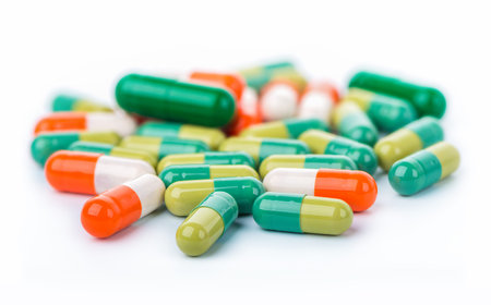 Colorful capsules close up on a whiteの写真素材