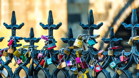 PRAGUE, CZECH REPUBLIC - July 31, 2018: Padlocks, locked to railings on Charles Bridge in Pragueのeditorial素材