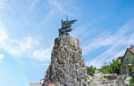 VIRPAZAR, MONTENEGRO - AUGUST 5, 2019: Monument to the Partizans and Heroes of the World War II in Virpazar, Montenegroのeditorial素材